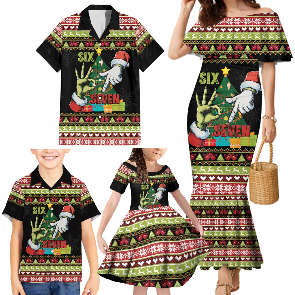 Six Seven Christmas Family Matching Mermaid Dress and Hawaiian Shirt Funny Santa and Green Hands - Wonder Print Shop