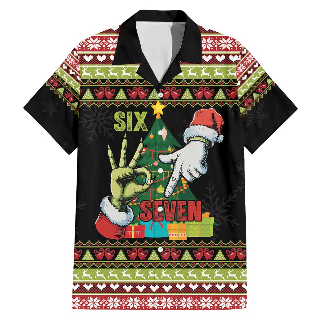 Six Seven Christmas Family Matching Mermaid Dress and Hawaiian Shirt Funny Santa and Green Hands - Wonder Print Shop