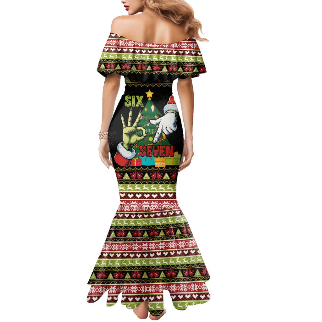 Six Seven Christmas Family Matching Mermaid Dress and Hawaiian Shirt Funny Santa and Green Hands - Wonder Print Shop