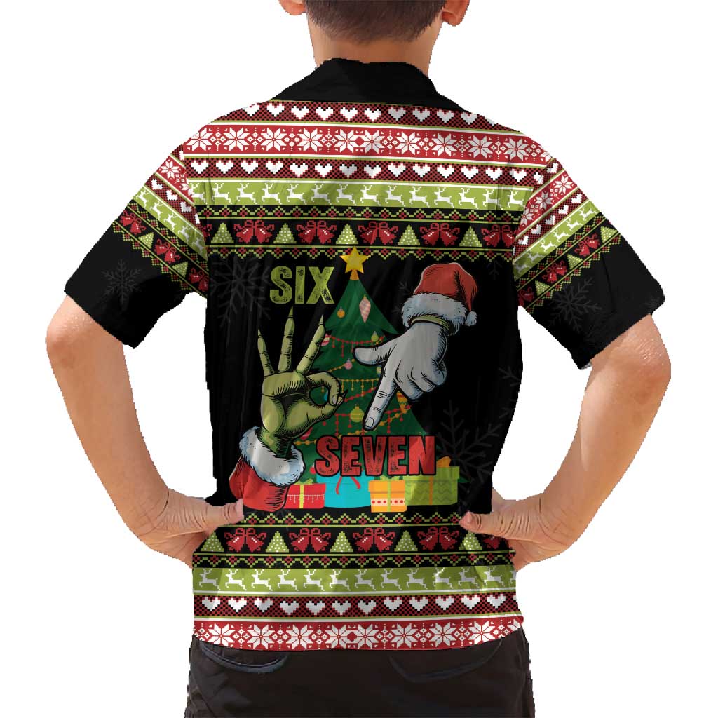 Six Seven Christmas Family Matching Off Shoulder Maxi Dress and Hawaiian Shirt Funny Santa and Green Hands - Wonder Print Shop
