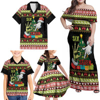 Six Seven Christmas Family Matching Off Shoulder Maxi Dress and Hawaiian Shirt Funny Santa and Green Hands - Wonder Print Shop