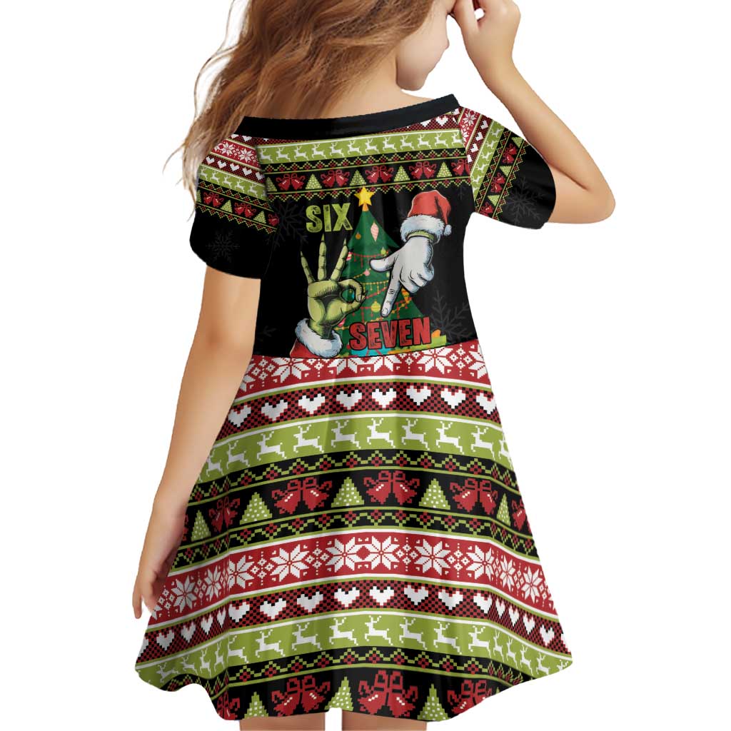 Six Seven Christmas Family Matching Off Shoulder Short Dress and Hawaiian Shirt Funny Santa and Green Hands - Wonder Print Shop