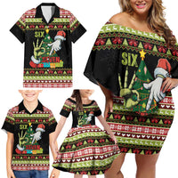 Six Seven Christmas Family Matching Off Shoulder Short Dress and Hawaiian Shirt Funny Santa and Green Hands - Wonder Print Shop