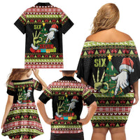 Six Seven Christmas Family Matching Off Shoulder Short Dress and Hawaiian Shirt Funny Santa and Green Hands - Wonder Print Shop