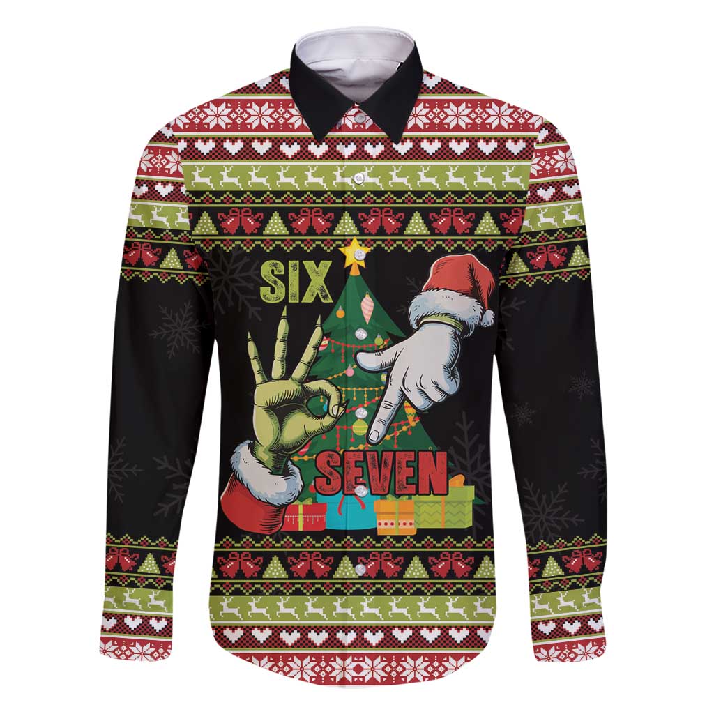 Six Seven Christmas Family Matching Off Shoulder Short Dress and Hawaiian Shirt Funny Santa and Green Hands - Wonder Print Shop