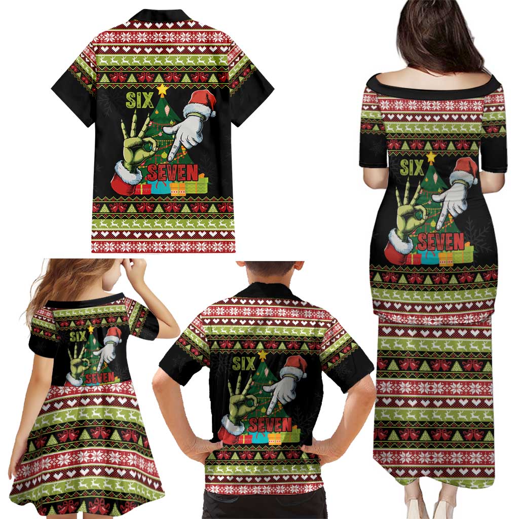 Six Seven Christmas Family Matching Puletasi and Hawaiian Shirt Funny Santa and Green Hands - Wonder Print Shop