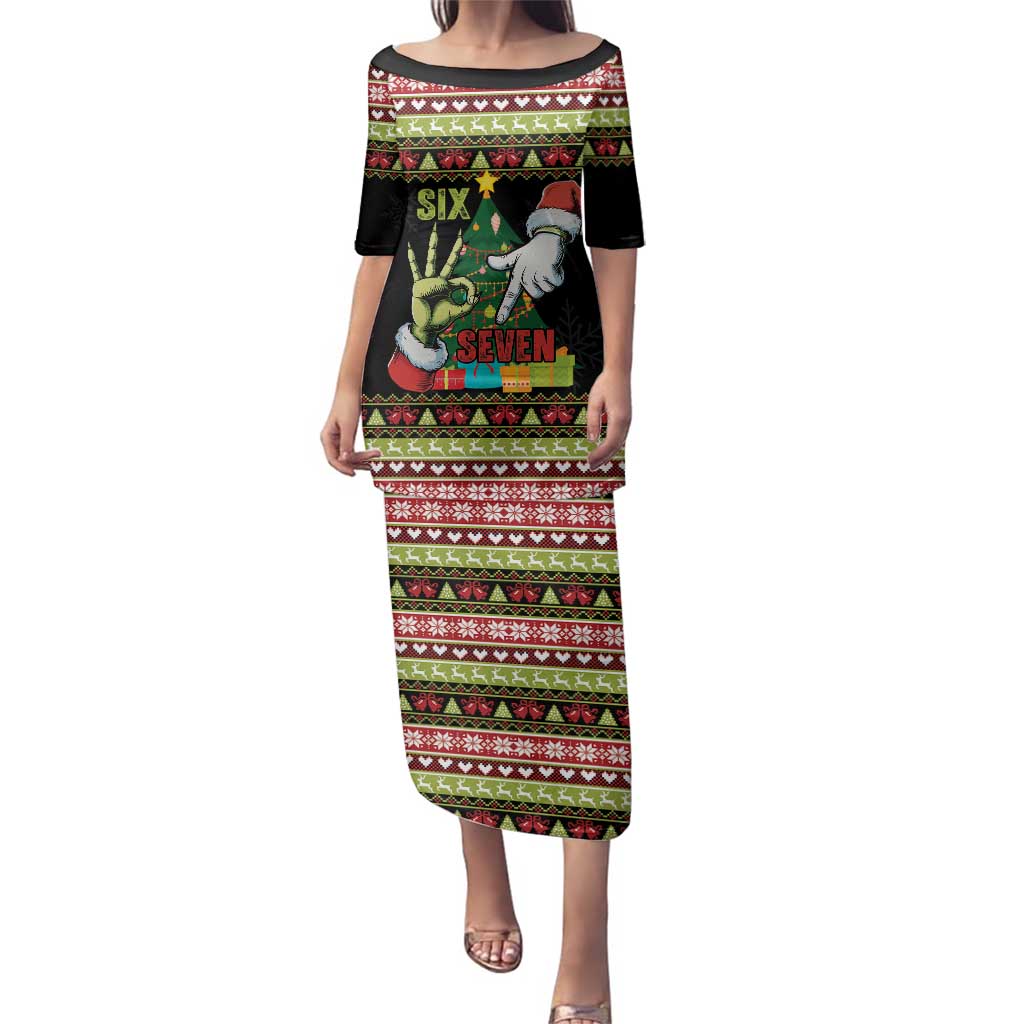 Six Seven Christmas Family Matching Puletasi and Hawaiian Shirt Funny Santa and Green Hands - Wonder Print Shop