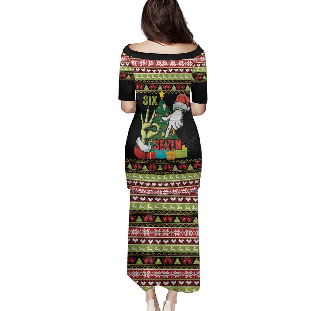 Six Seven Christmas Family Matching Puletasi and Hawaiian Shirt Funny Santa and Green Hands - Wonder Print Shop