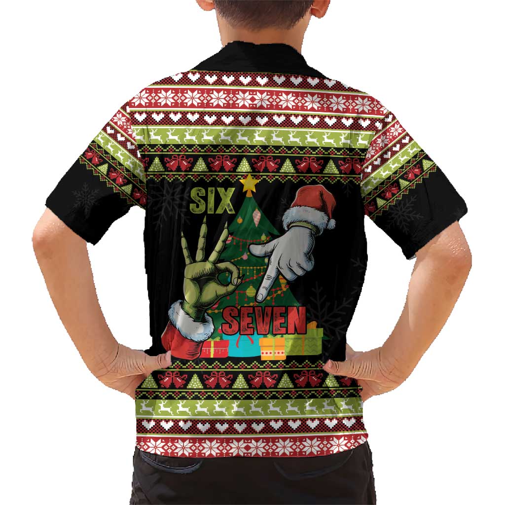 Six Seven Christmas Family Matching Short Sleeve Bodycon Dress and Hawaiian Shirt Funny Santa and Green Hands - Wonder Print Shop