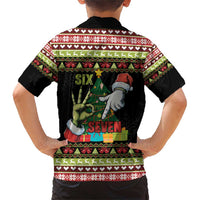 Six Seven Christmas Family Matching Short Sleeve Bodycon Dress and Hawaiian Shirt Funny Santa and Green Hands - Wonder Print Shop