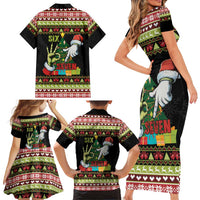 Six Seven Christmas Family Matching Short Sleeve Bodycon Dress and Hawaiian Shirt Funny Santa and Green Hands - Wonder Print Shop