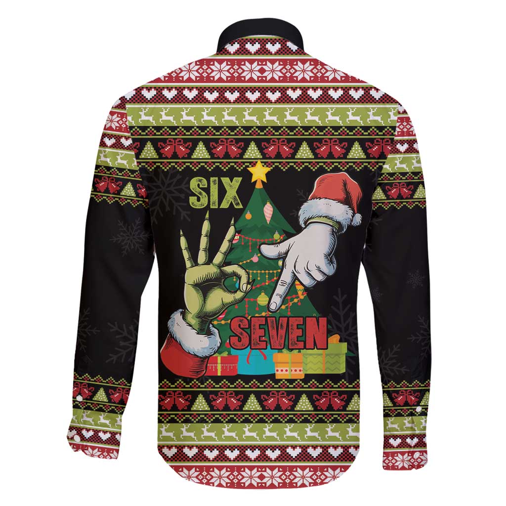 Six Seven Christmas Family Matching Short Sleeve Bodycon Dress and Hawaiian Shirt Funny Santa and Green Hands - Wonder Print Shop