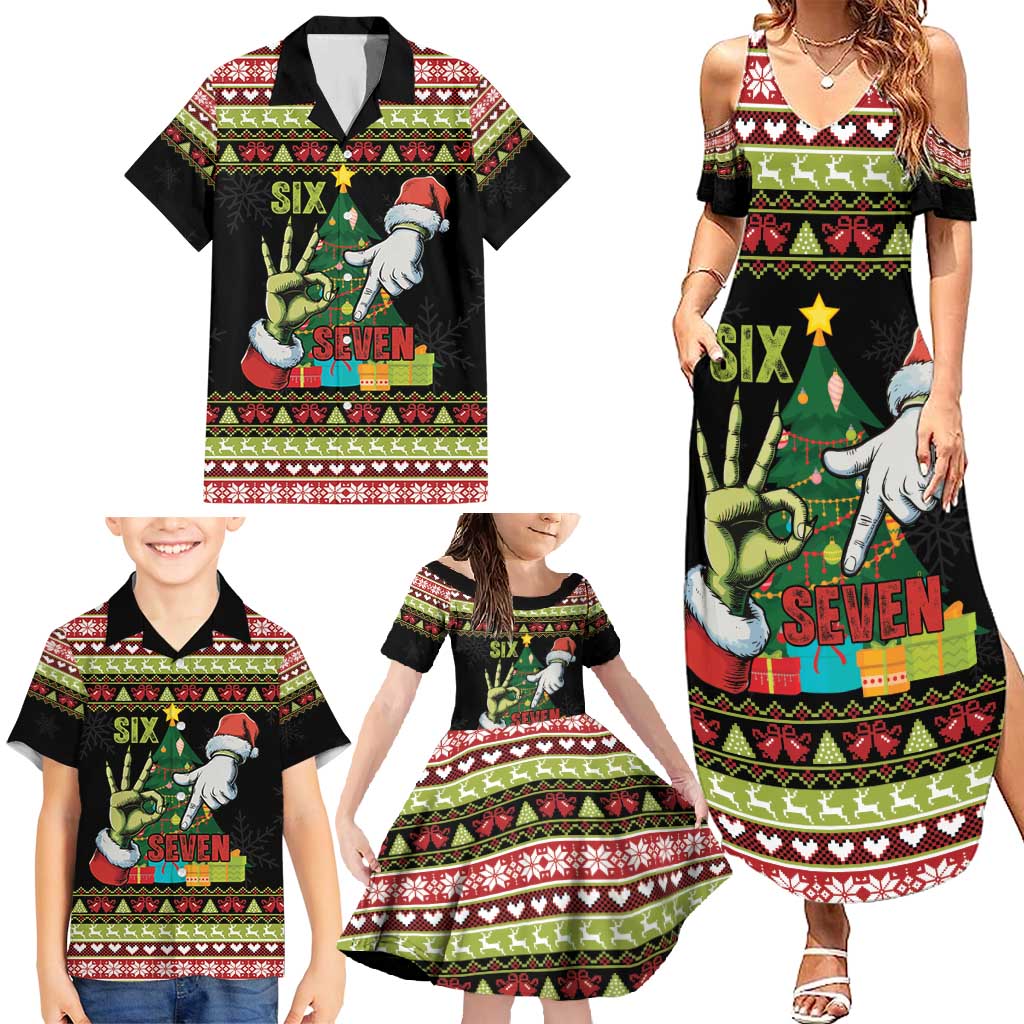 Six Seven Christmas Family Matching Summer Maxi Dress and Hawaiian Shirt Funny Santa and Green Hands - Wonder Print Shop