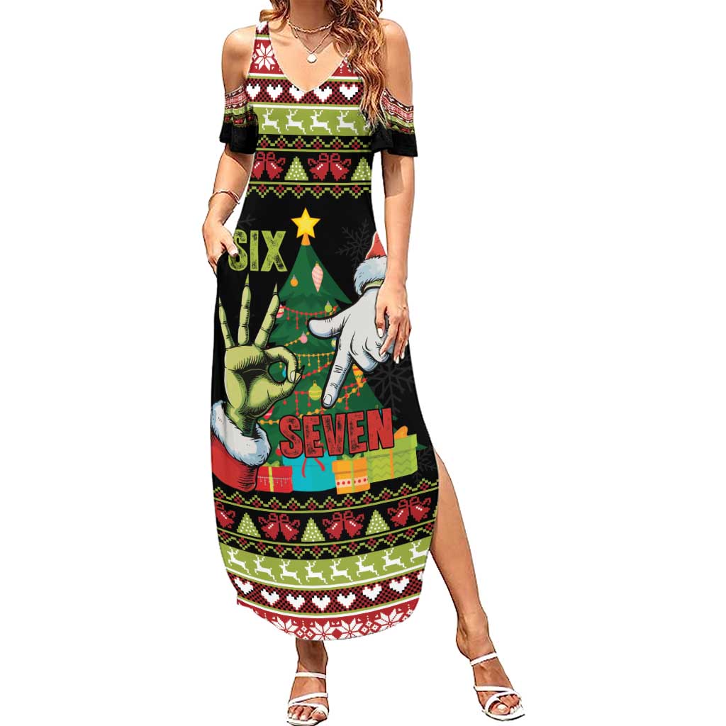 Six Seven Christmas Family Matching Summer Maxi Dress and Hawaiian Shirt Funny Santa and Green Hands - Wonder Print Shop