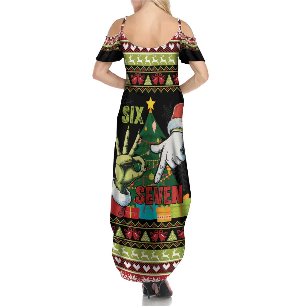 Six Seven Christmas Family Matching Summer Maxi Dress and Hawaiian Shirt Funny Santa and Green Hands - Wonder Print Shop