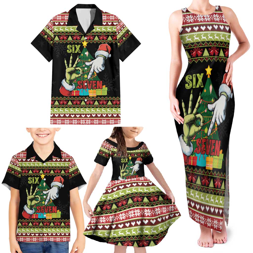Six Seven Christmas Family Matching Tank Maxi Dress and Hawaiian Shirt Funny Santa and Green Hands - Wonder Print Shop