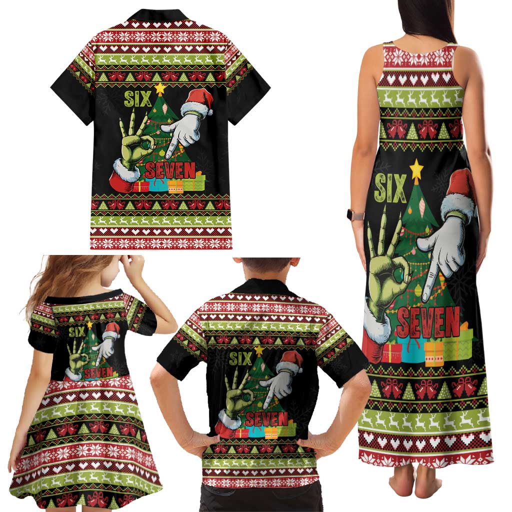 Six Seven Christmas Family Matching Tank Maxi Dress and Hawaiian Shirt Funny Santa and Green Hands - Wonder Print Shop