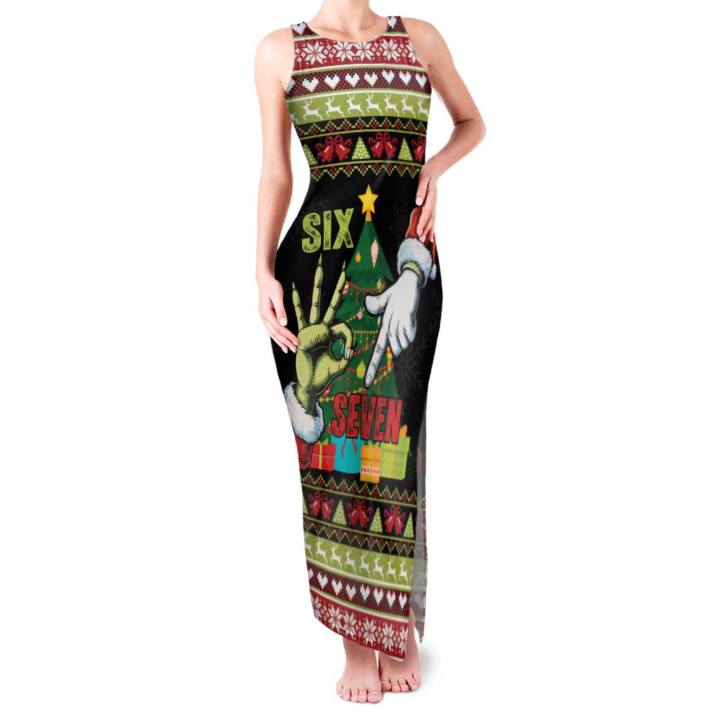 Six Seven Christmas Family Matching Tank Maxi Dress and Hawaiian Shirt Funny Santa and Green Hands - Wonder Print Shop