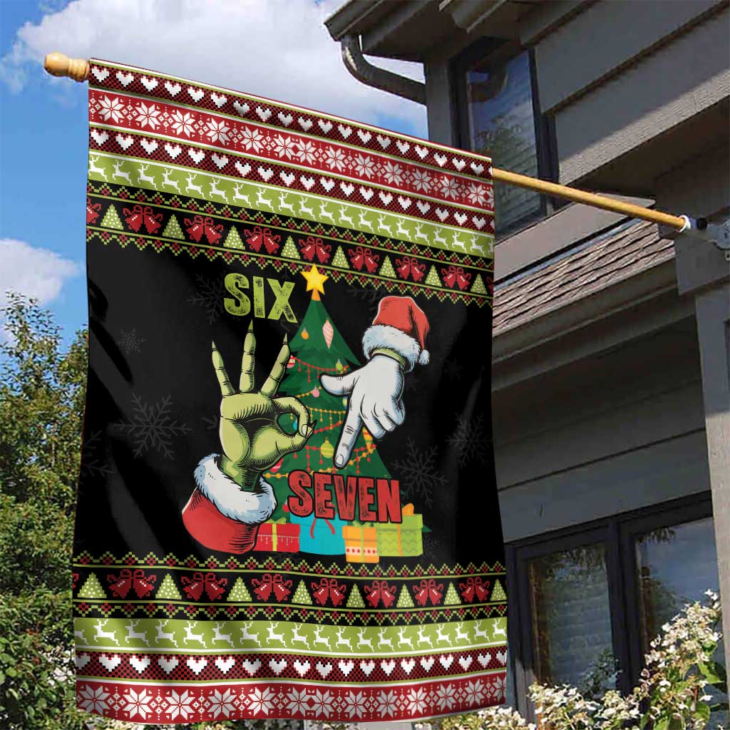 Six Seven Christmas Garden Flag Funny Santa and Green Hands - Wonder Print Shop