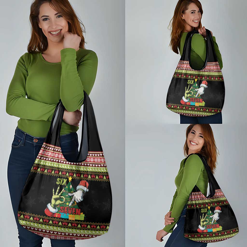 Six Seven Christmas Grocery Bag Funny Santa and Green Hands - Wonder Print Shop