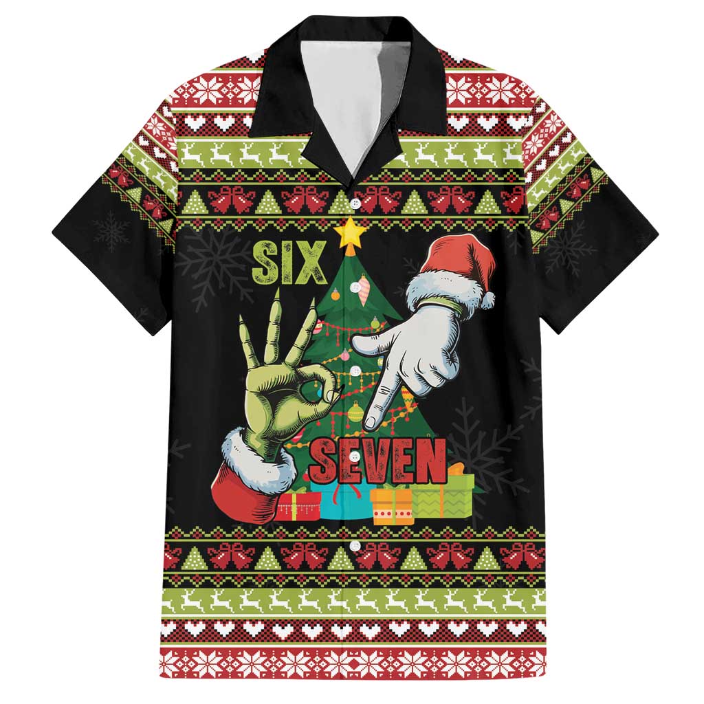 Six Seven Christmas Hawaiian Shirt Funny Santa and Green Hands - Wonder Print Shop