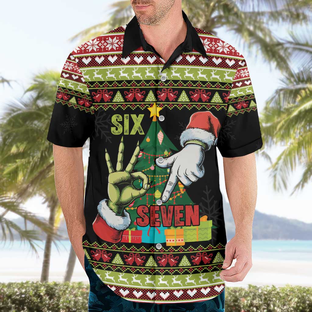 Six Seven Christmas Hawaiian Shirt Funny Santa and Green Hands - Wonder Print Shop