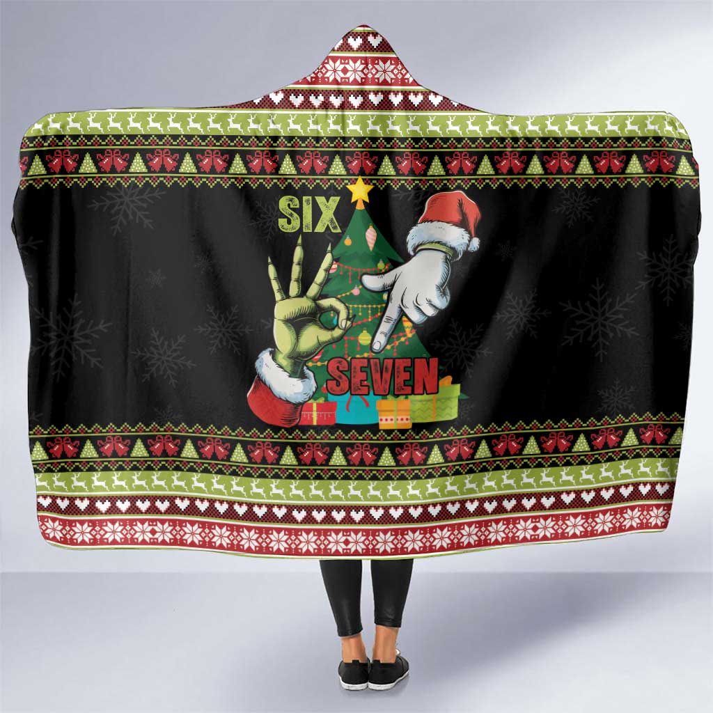 Six Seven Christmas Hooded Blanket Funny Santa and Green Hands - Wonder Print Shop