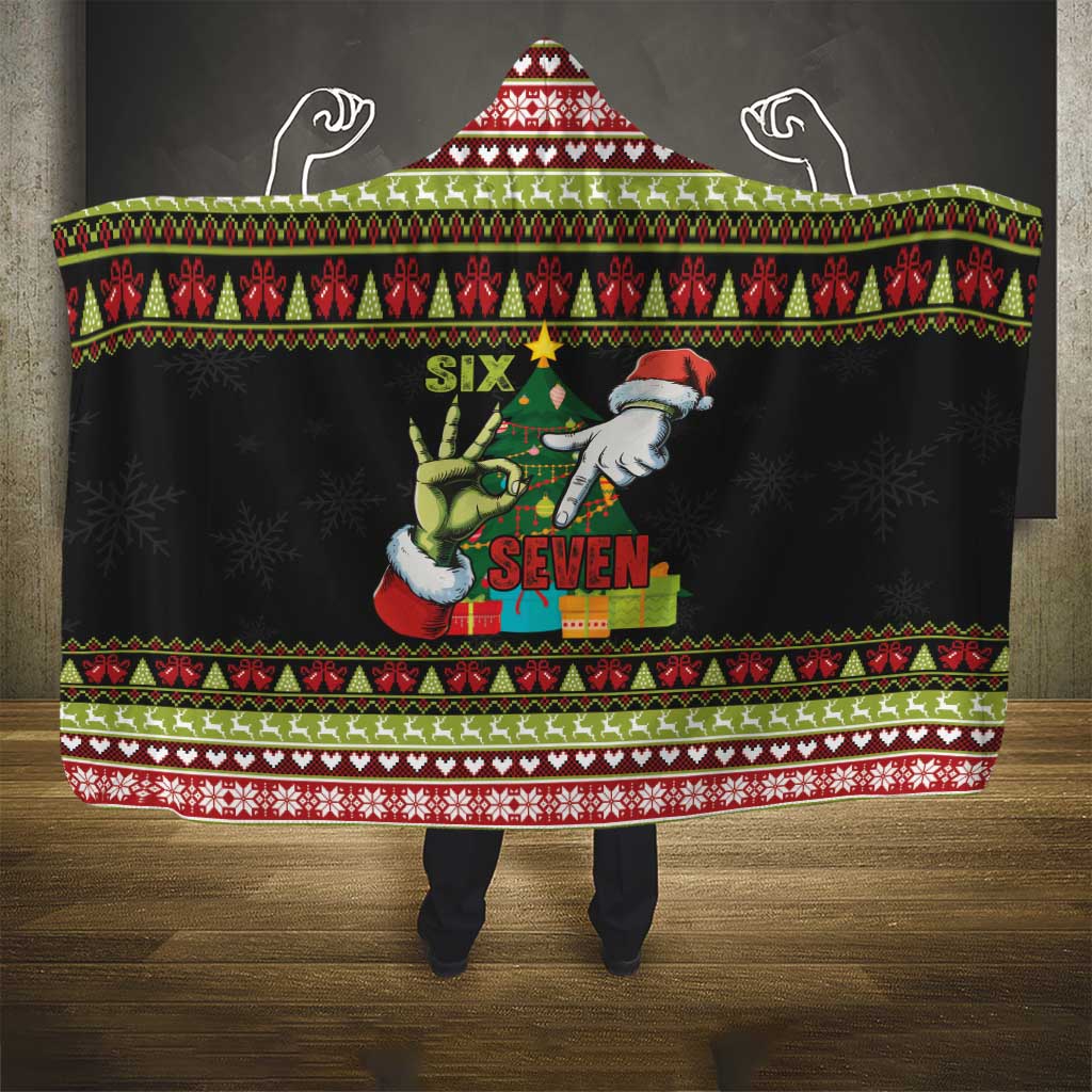 Six Seven Christmas Hooded Blanket Funny Santa and Green Hands - Wonder Print Shop