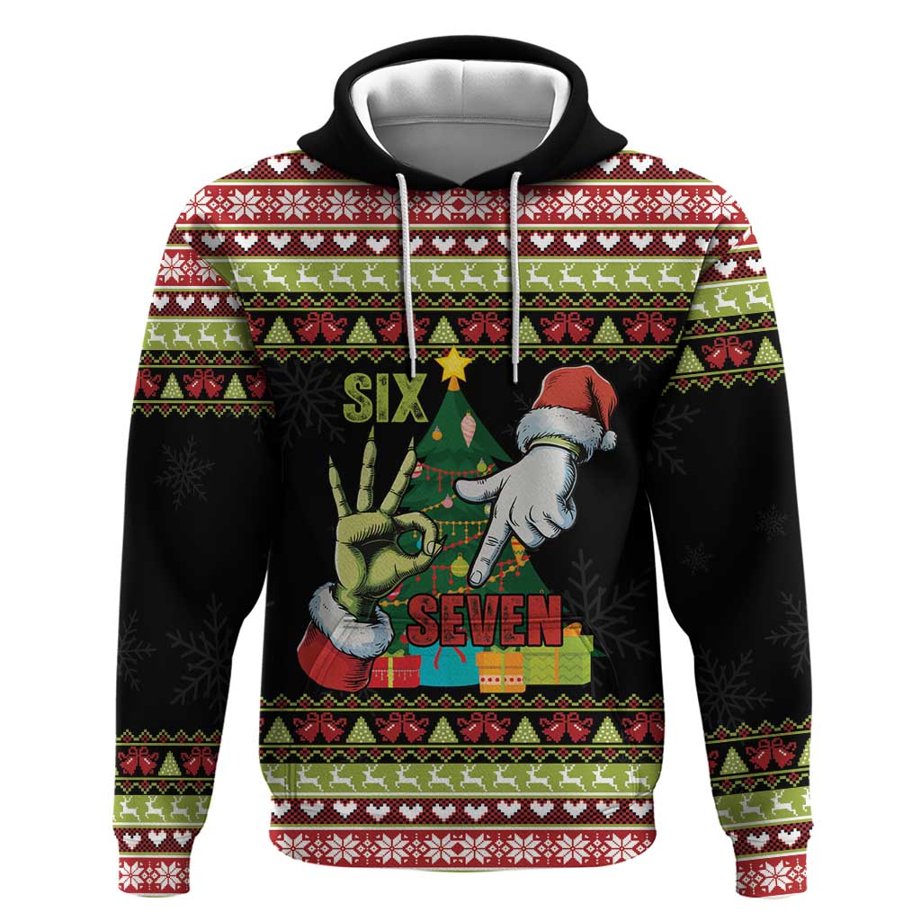 Six Seven Christmas Hoodie Funny Santa and Green Hands - Wonder Print Shop