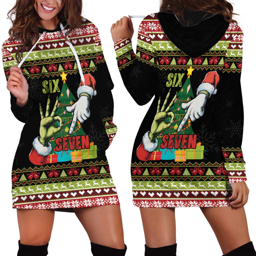 Six Seven Christmas Hoodie Dress Funny Santa and Green Hands - Wonder Print Shop