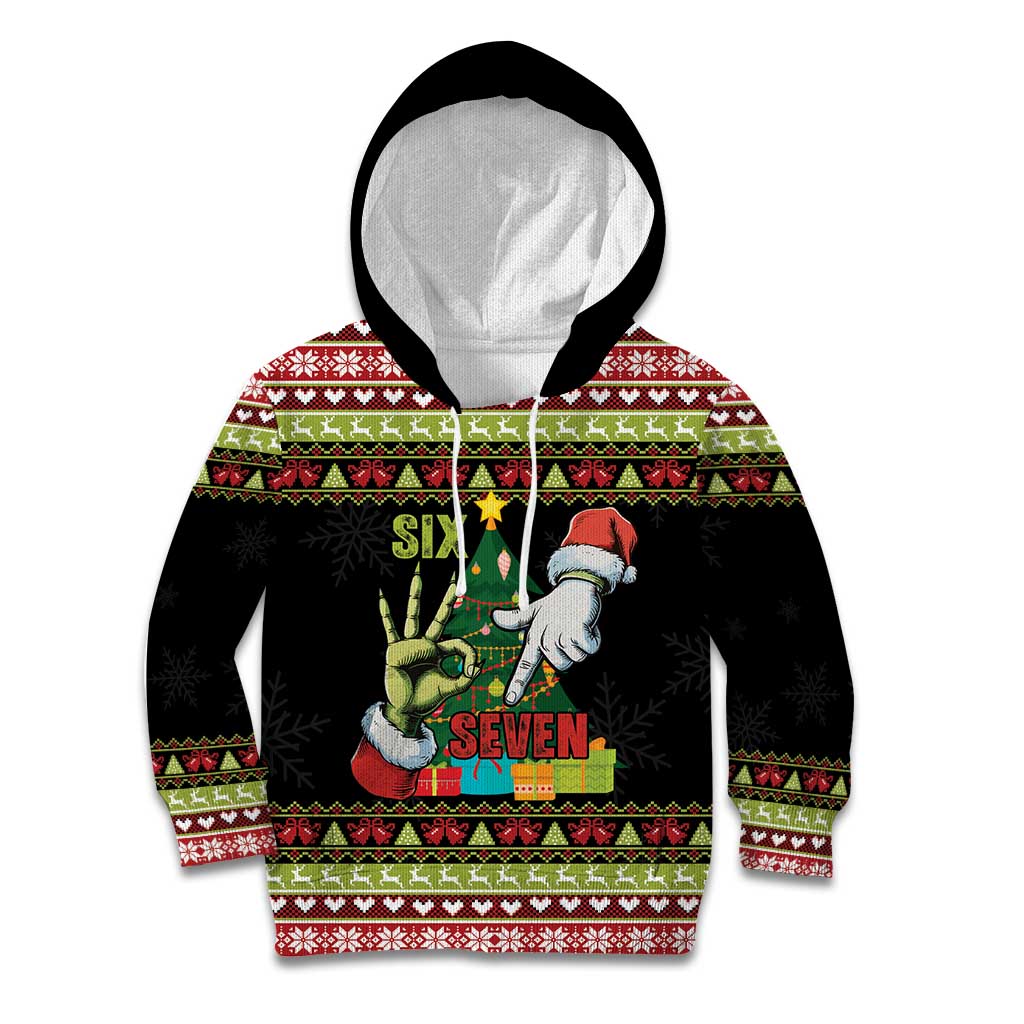 Six Seven Christmas Kid Hoodie Funny Santa and Green Hands - Wonder Print Shop