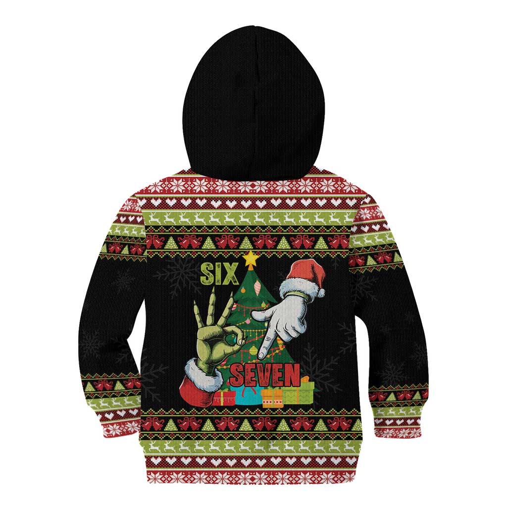 Six Seven Christmas Kid Hoodie Funny Santa and Green Hands - Wonder Print Shop