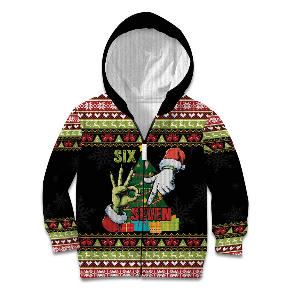Six Seven Christmas Kid Hoodie Funny Santa and Green Hands - Wonder Print Shop