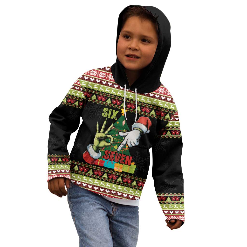 Six Seven Christmas Kid Hoodie Funny Santa and Green Hands - Wonder Print Shop