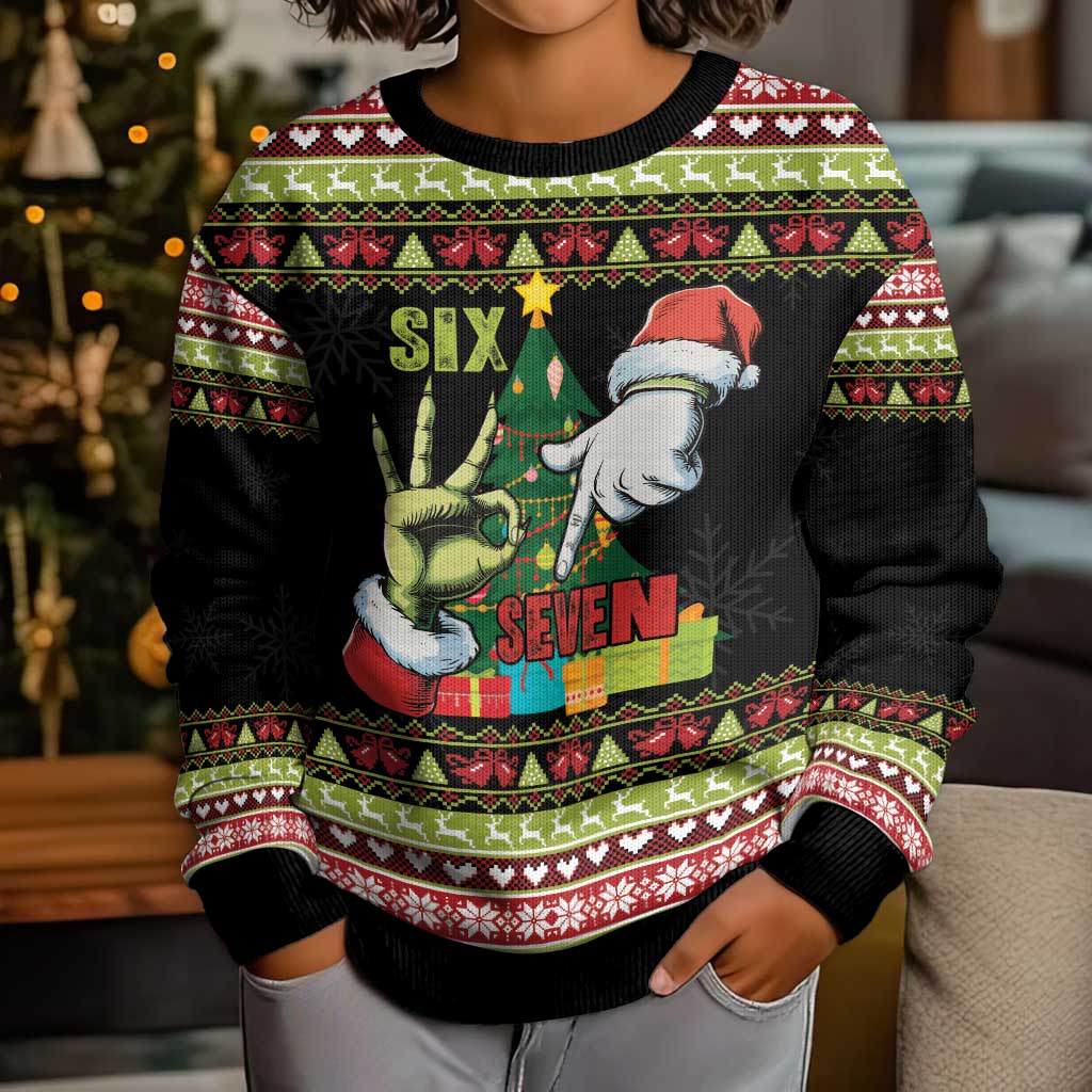 Six Seven Christmas Kid Ugly Christmas Sweater Funny Santa and Green Hands - Wonder Print Shop