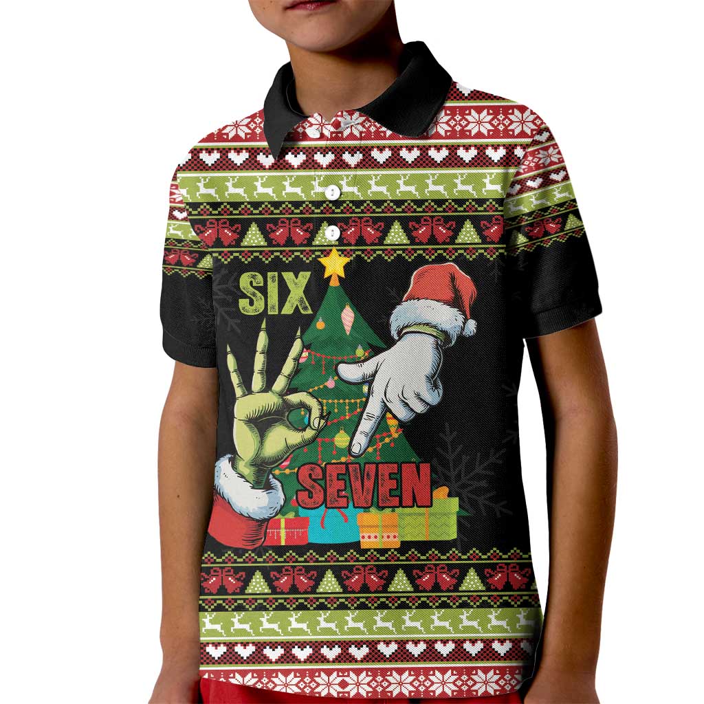 Six Seven Christmas Kid Polo Shirt Funny Santa and Green Hands - Wonder Print Shop