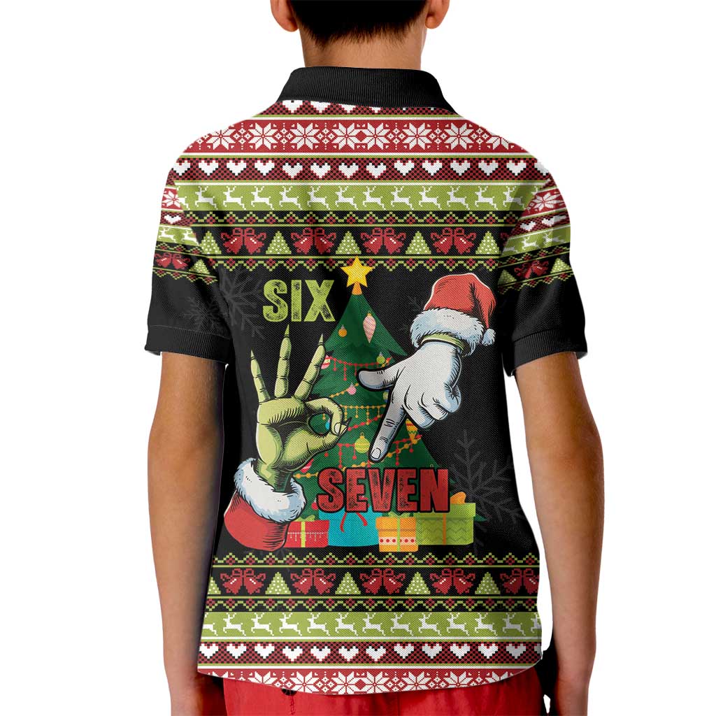 Six Seven Christmas Kid Polo Shirt Funny Santa and Green Hands - Wonder Print Shop
