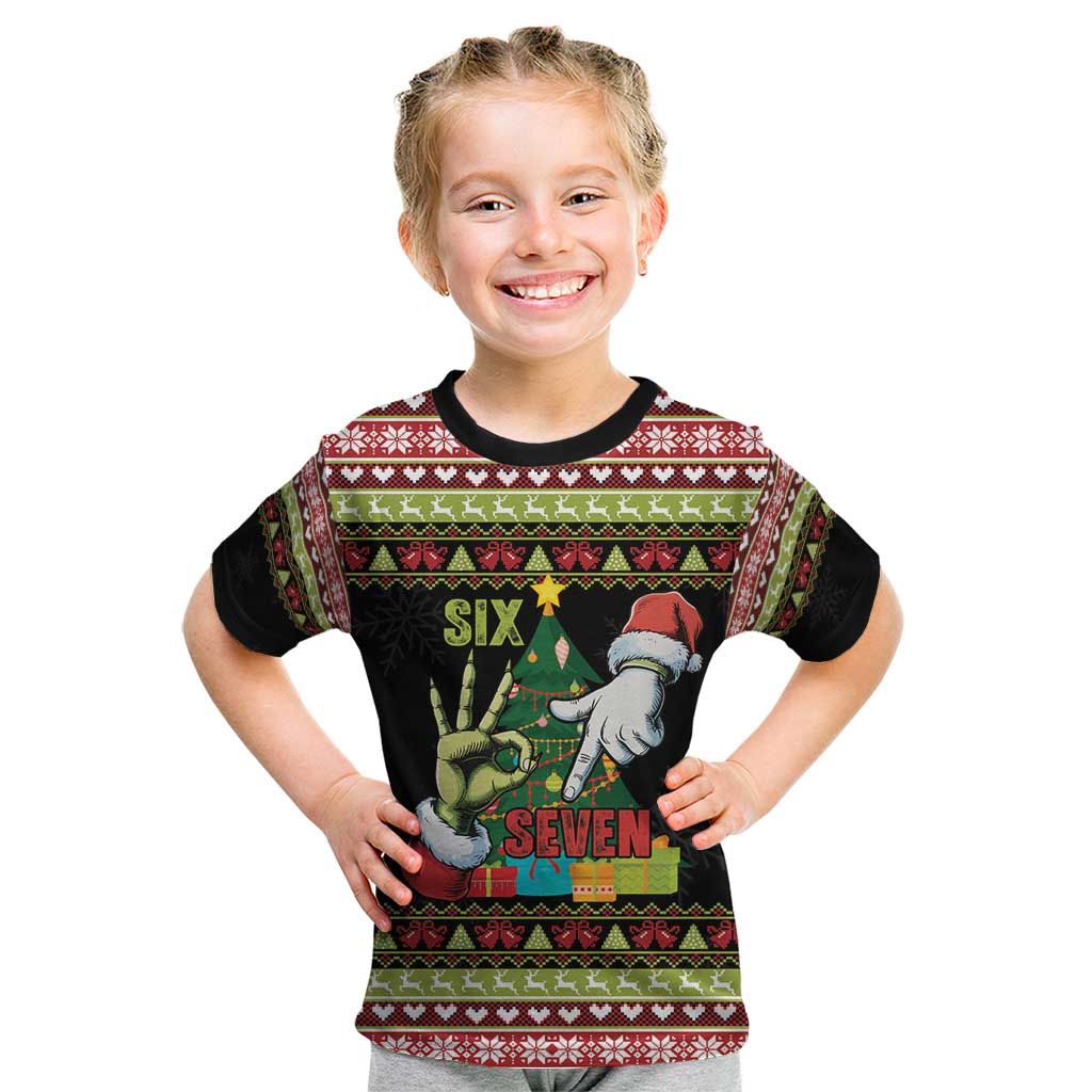 Six Seven Christmas Kid T Shirt Funny Santa and Green Hands - Wonder Print Shop