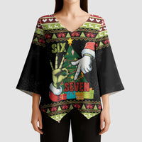 Six Seven Christmas Kimono Sleeve Blouse Funny Santa and Green Hands - Wonder Print Shop