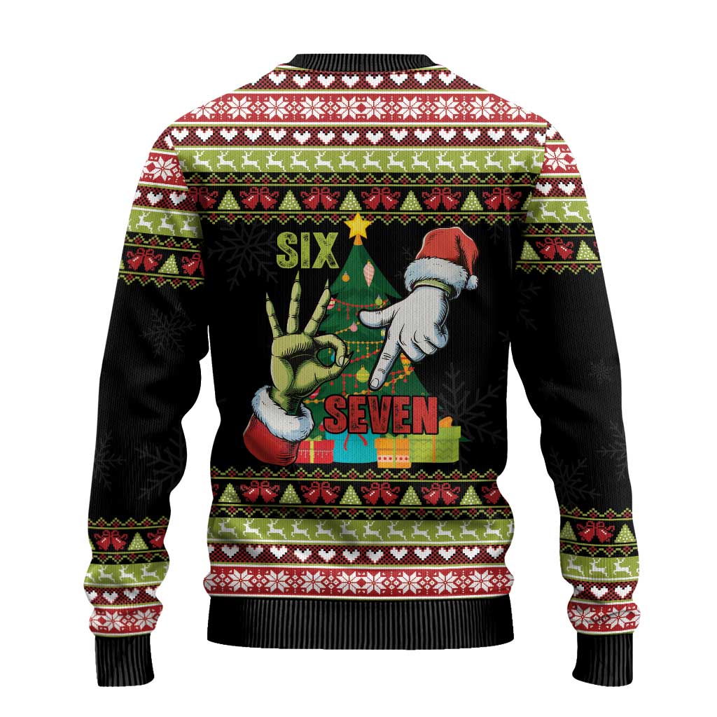 Six Seven Christmas Ugly Christmas Sweater Funny Santa and Green Hands - Wonder Print Shop