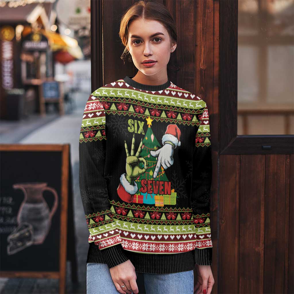 Six Seven Christmas Ugly Christmas Sweater Funny Santa and Green Hands - Wonder Print Shop