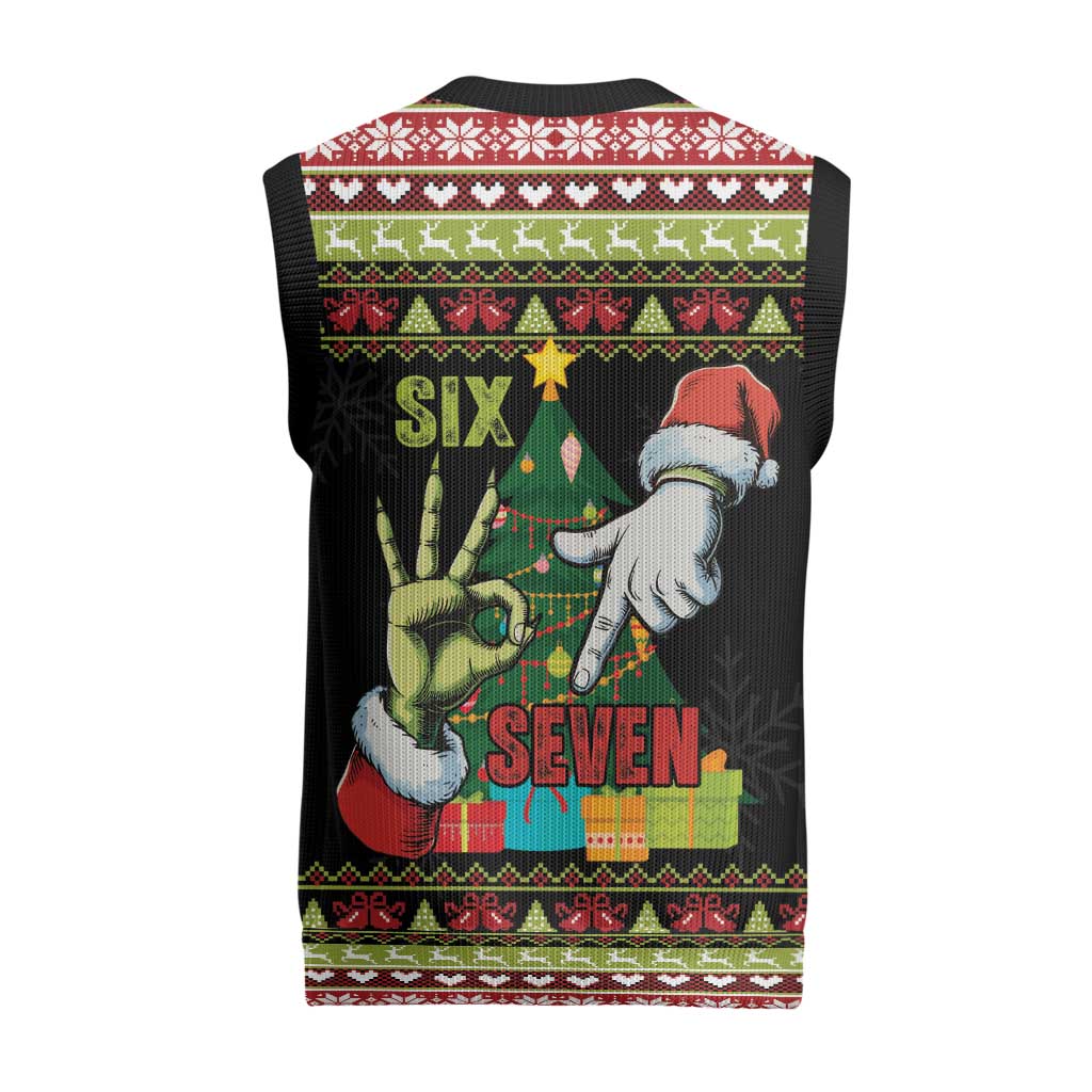 Six Seven Christmas Knitted V-Neck Vest Funny Santa and Green Hands - Wonder Print Shop
