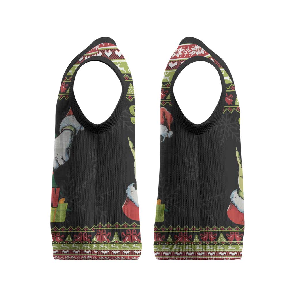 Six Seven Christmas Knitted V-Neck Vest Funny Santa and Green Hands - Wonder Print Shop