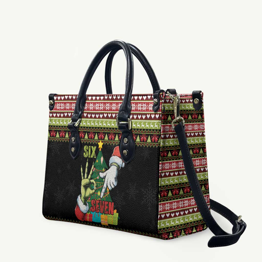 Six Seven Christmas Leather Bag Funny Santa and Green Hands - Wonder Print Shop