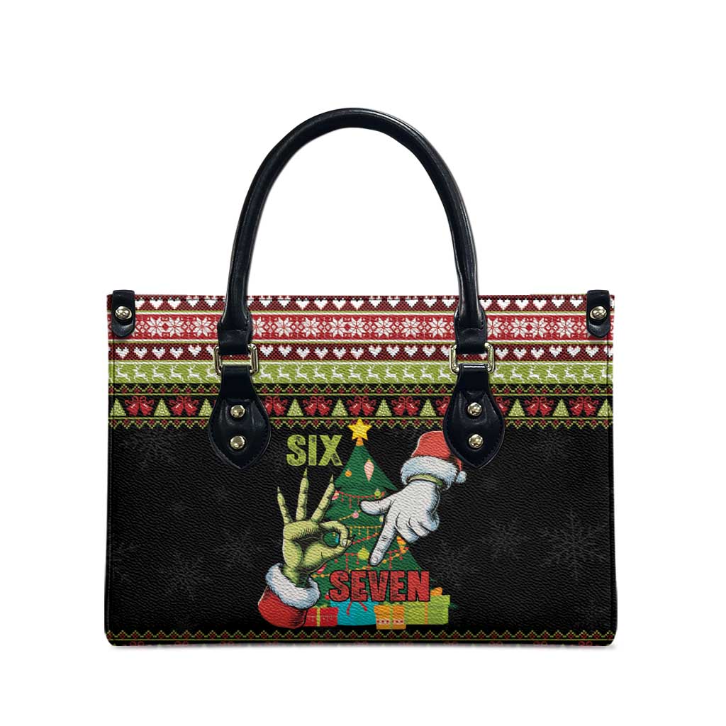 Six Seven Christmas Leather Bag Funny Santa and Green Hands - Wonder Print Shop