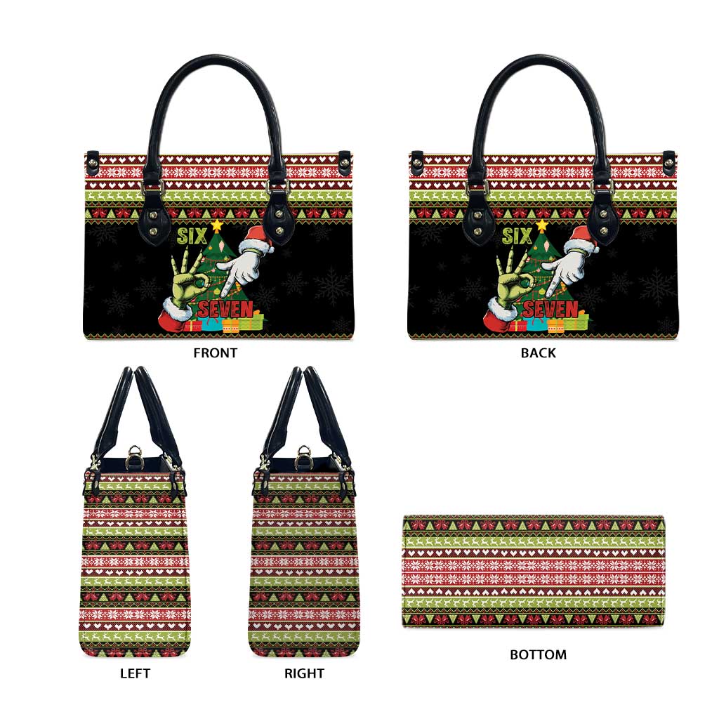 Six Seven Christmas Leather Bag Funny Santa and Green Hands - Wonder Print Shop