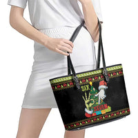 Six Seven Christmas Leather Tote Bag Funny Santa and Green Hands - Wonder Print Shop