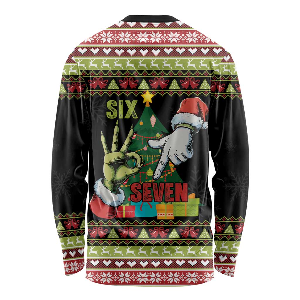 Six Seven Christmas Long Sleeve Shirt Funny Santa and Green Hands - Wonder Print Shop