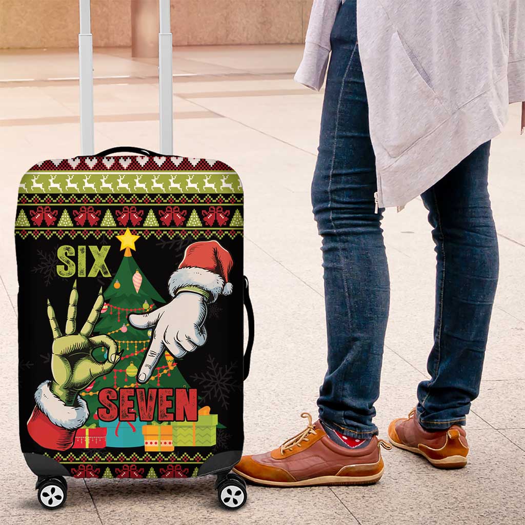 Six Seven Christmas Luggage Cover Funny Santa and Green Hands - Wonder Print Shop