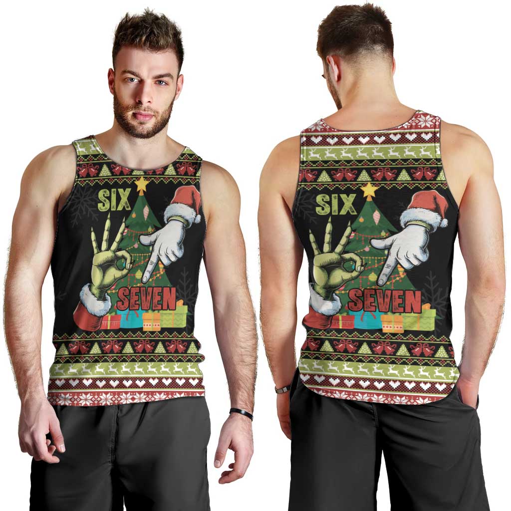 Six Seven Christmas Men Tank Top Funny Santa and Green Hands - Wonder Print Shop